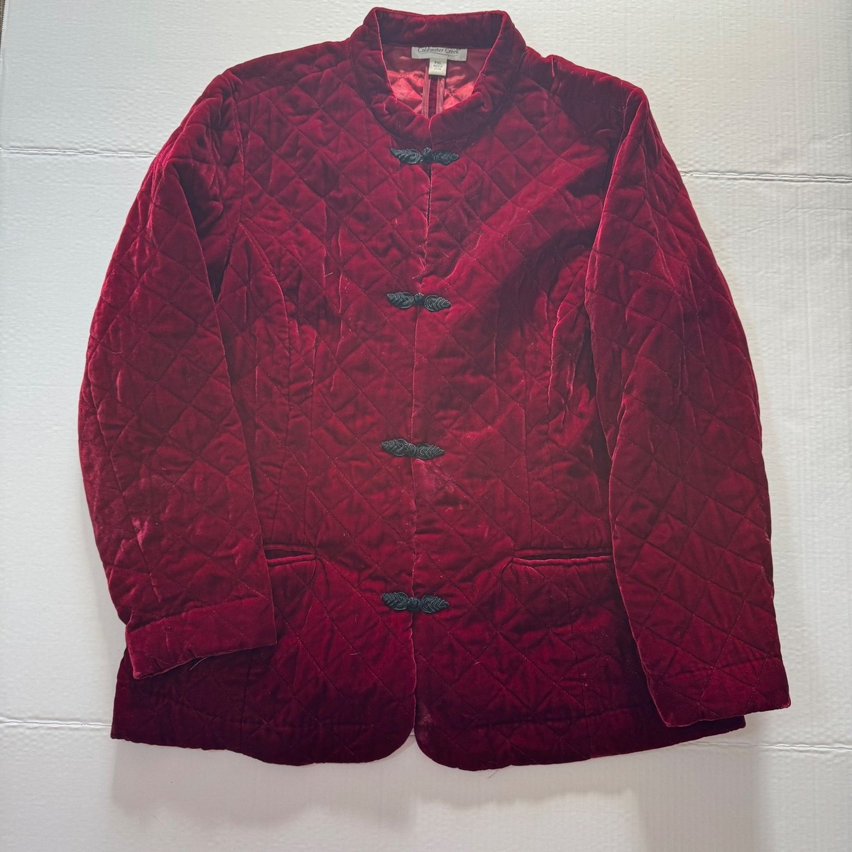 90s Coldwater Creek Quilted Velvet Blazer Jacket Red Oriental Frog Closure PXL | eBay US