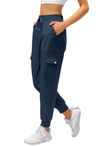 Women's Joggers with Pockets Drawstring, Lightweight Quick Dry Cargo Athletic Pants for Hiking Jogging Navy | Amazon (US)