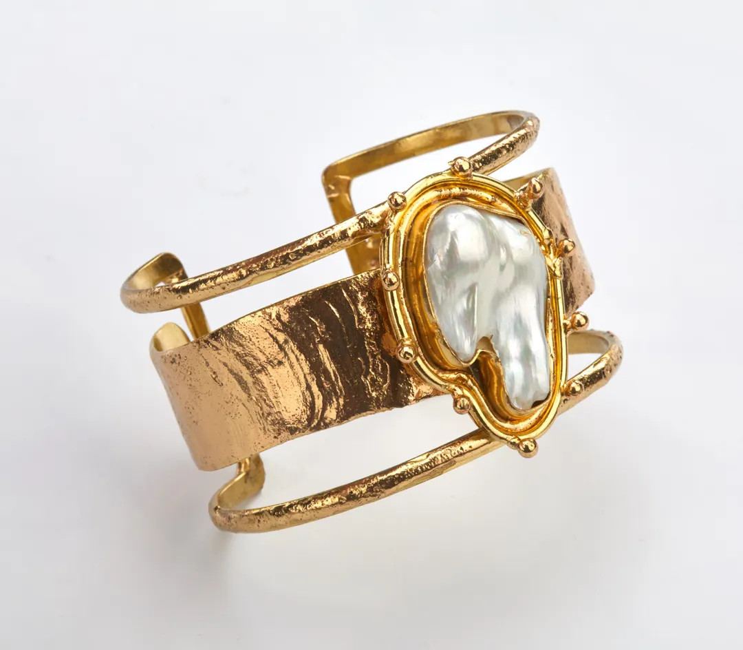 Large Baroque Pearl Cuff on Wide Brass Wire and Band Cuff,textured Brass Wire and Band Cuff,textu... | Etsy (US)