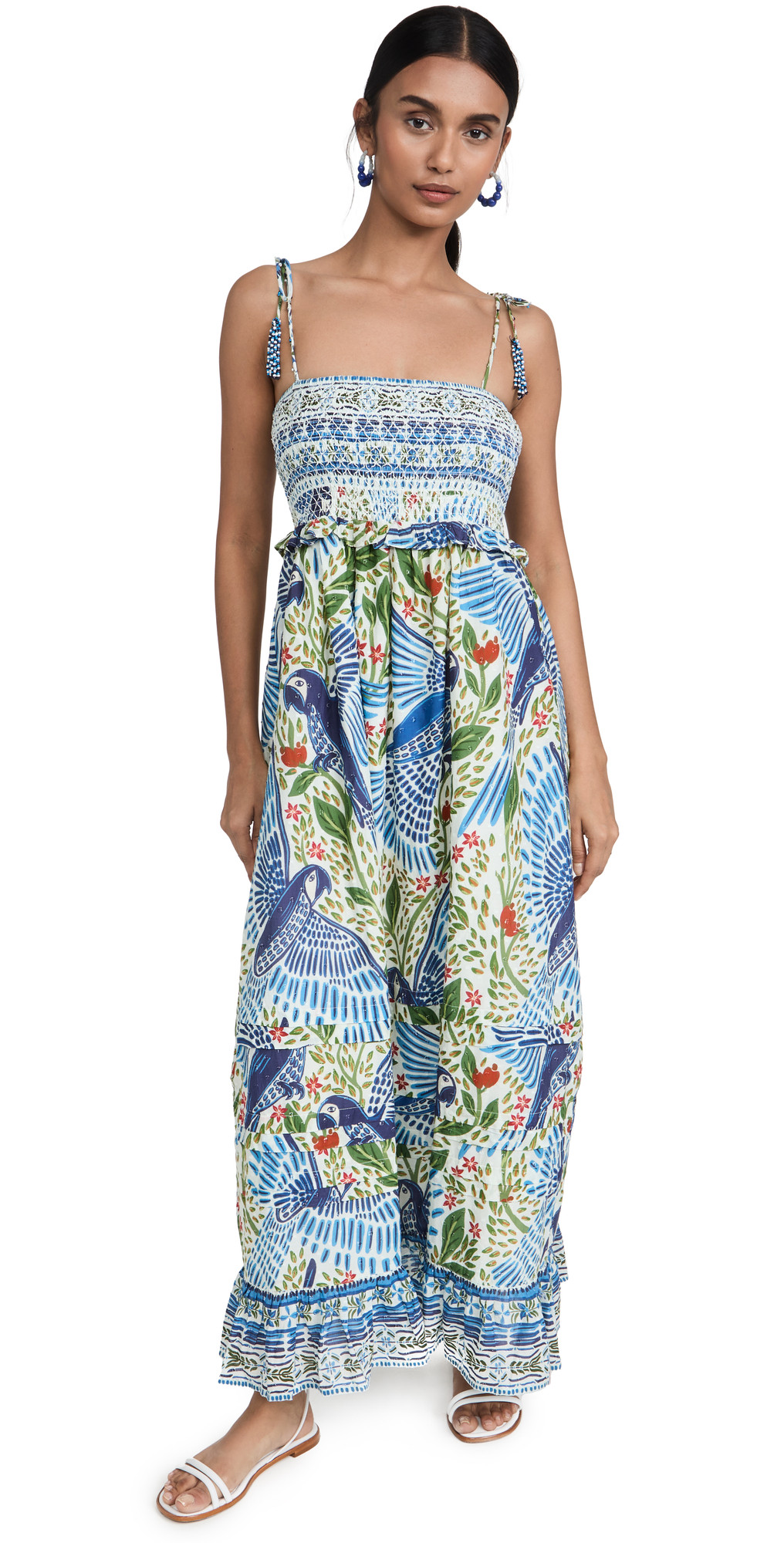 FARM Rio Off White Macaw Flight Smocked Maxi Dress | Shopbop