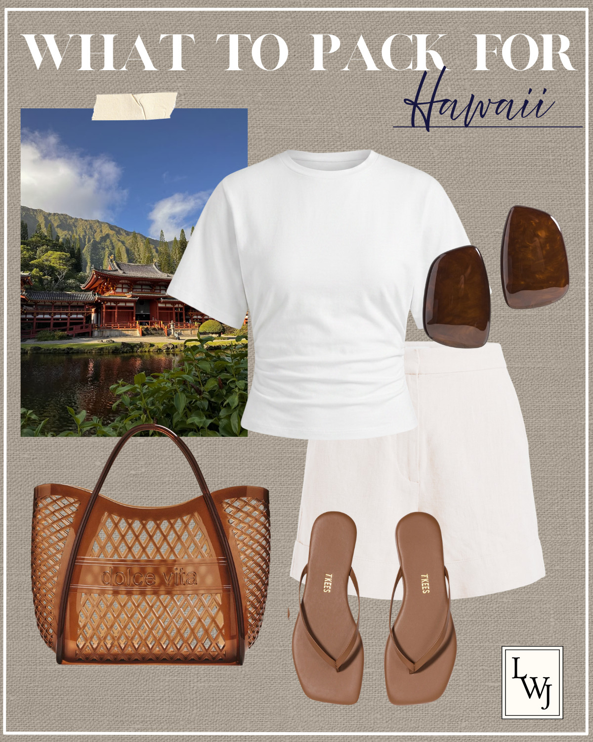 hawaii outfit inspo 

 summer vacation / island vacation / oahu outfit / white cinch waist tee / tailored linen shorts / tkees sandals / statement earrings / jelly dolce vita tote

#LTKootd #LTKSeasonal #LTKTravel