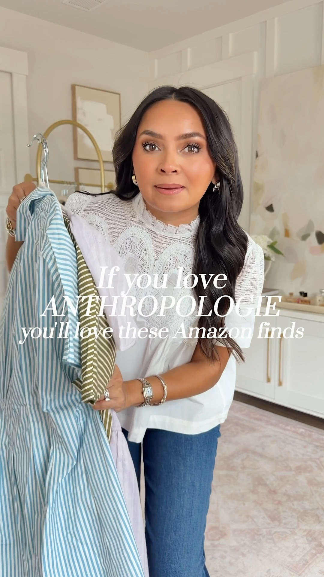 Amazon but looks like Anthropologie!
For reference: I’m 5’0, 32b bra size, and 2/26 in bottoms, pear shaped. 
*Everything I share is unaltered! TTS means true to size. Between size 5-6.5 in shoes

White top size xs TTS
Jeans size 26 petite TTS - petite is labeled as Lil in this brand
Clear heels size 5 TTS

Blue top size small TTS
White jeans size 2 petite TTS
Sandals are old - similar linked

Green dress size small TTS
Clear heels size 5 TTS

Striped blue dress size small TTS
Clear heels size 5 TTS

Light pink purple dress size small TTS
Clear heels size 5 TTS


#LTKootd #LTKPetite 

#LTKgrwm