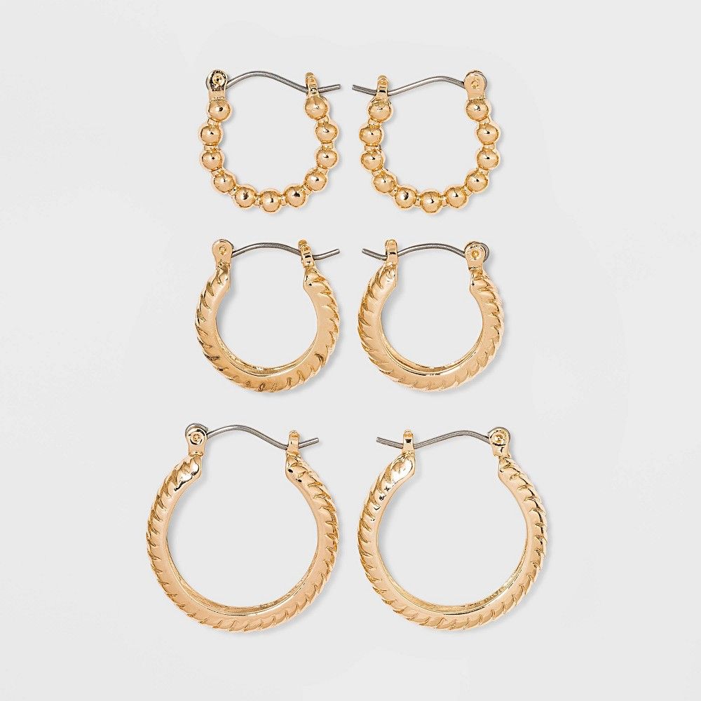 Multi Textured Hoop Trio Earrings - A New Day™ | Target