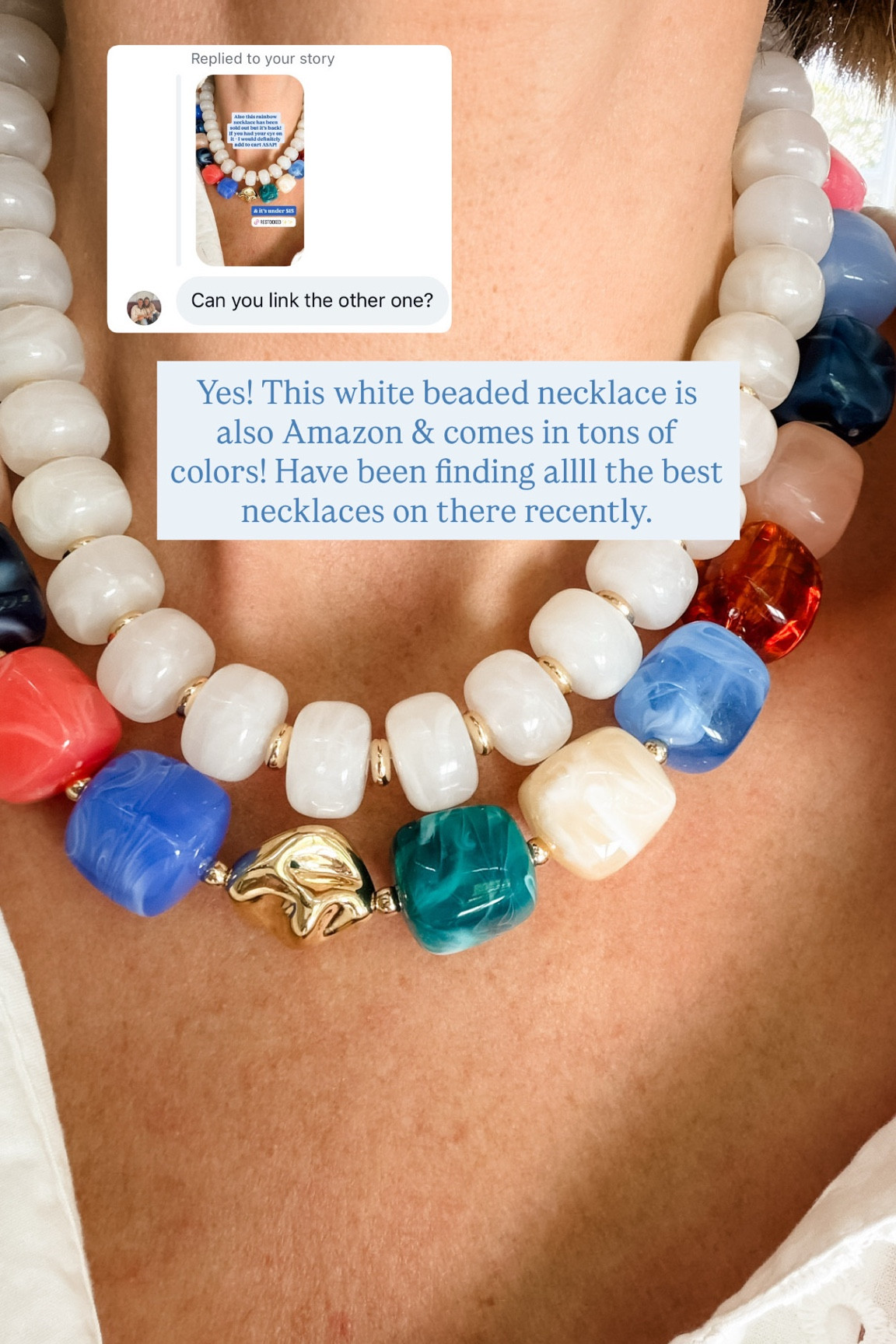 These beaded necklaces are so pretty! They are from Amazon - the perfect summer accessory!

Loverly Grey, Amazon, necklaces, beaded necklaces, chunky necklace 

#LTKSeasonal