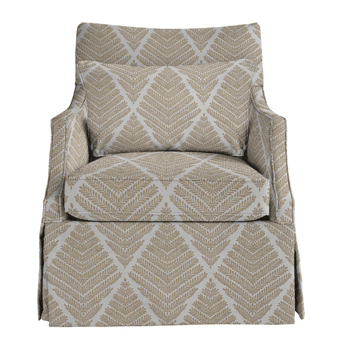 Larkin Upholstered Swivel Glider with Notched Arms & Pleated Skirt | Ballard Designs, Inc.