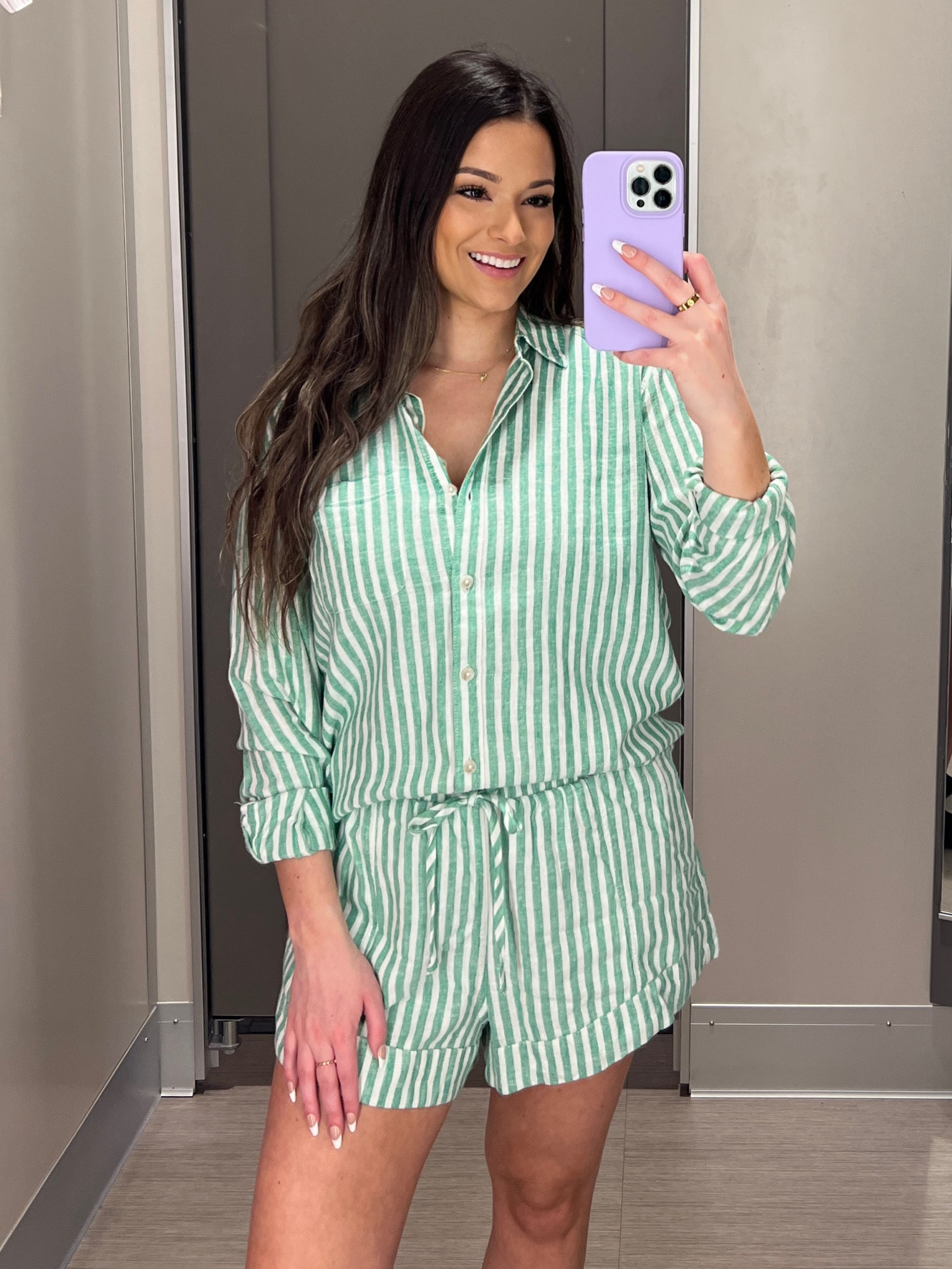 Love a striped set 💚🤍 | striped outfit | matching set | vacation outfit | beach outfit | spring outfit | spring finds | summer fashion | summer outfit | target | target finds | button down shirt | ootd | outfit inspo | outfit ideas | linen outfit | 

#LTKtravel #LTKFind #LTKunder50