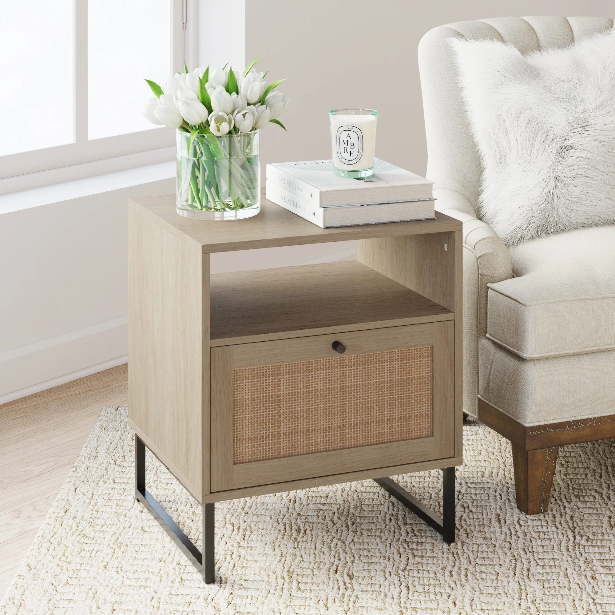 Rattan & Wood Door Storage Side Table | Mina | Nathan James