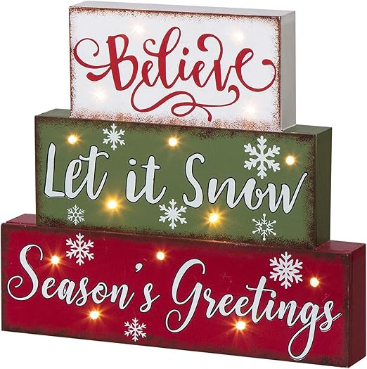Glitzhome Christmas Table Decor Wooden Signs with Sayings Believe Let It Snow Season's Greeting F... | Amazon (US)