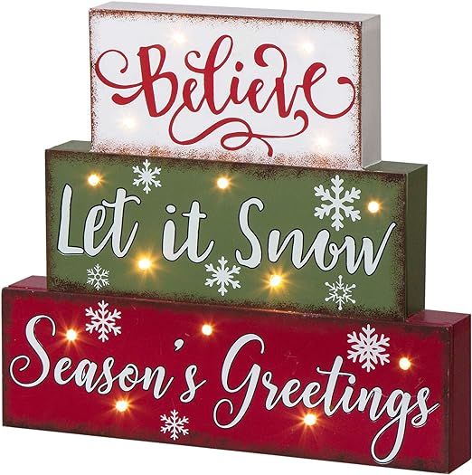 glitzhome Christmas Table Decor Wooden Signs with Sayings Believe Let It Snow Season's Greeting F... | Amazon (US)