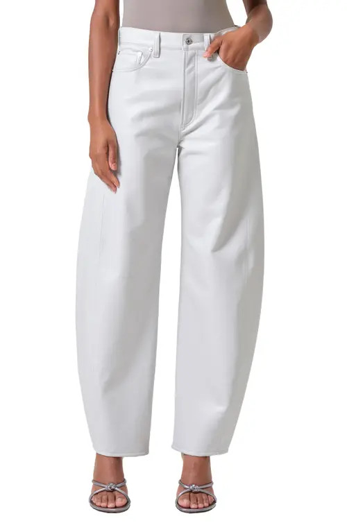 AGOLDE Luna Pieced High Waist Barrel Leg Leather Blend Pants in Wisp at Nordstrom, Size 29 | Nordstrom