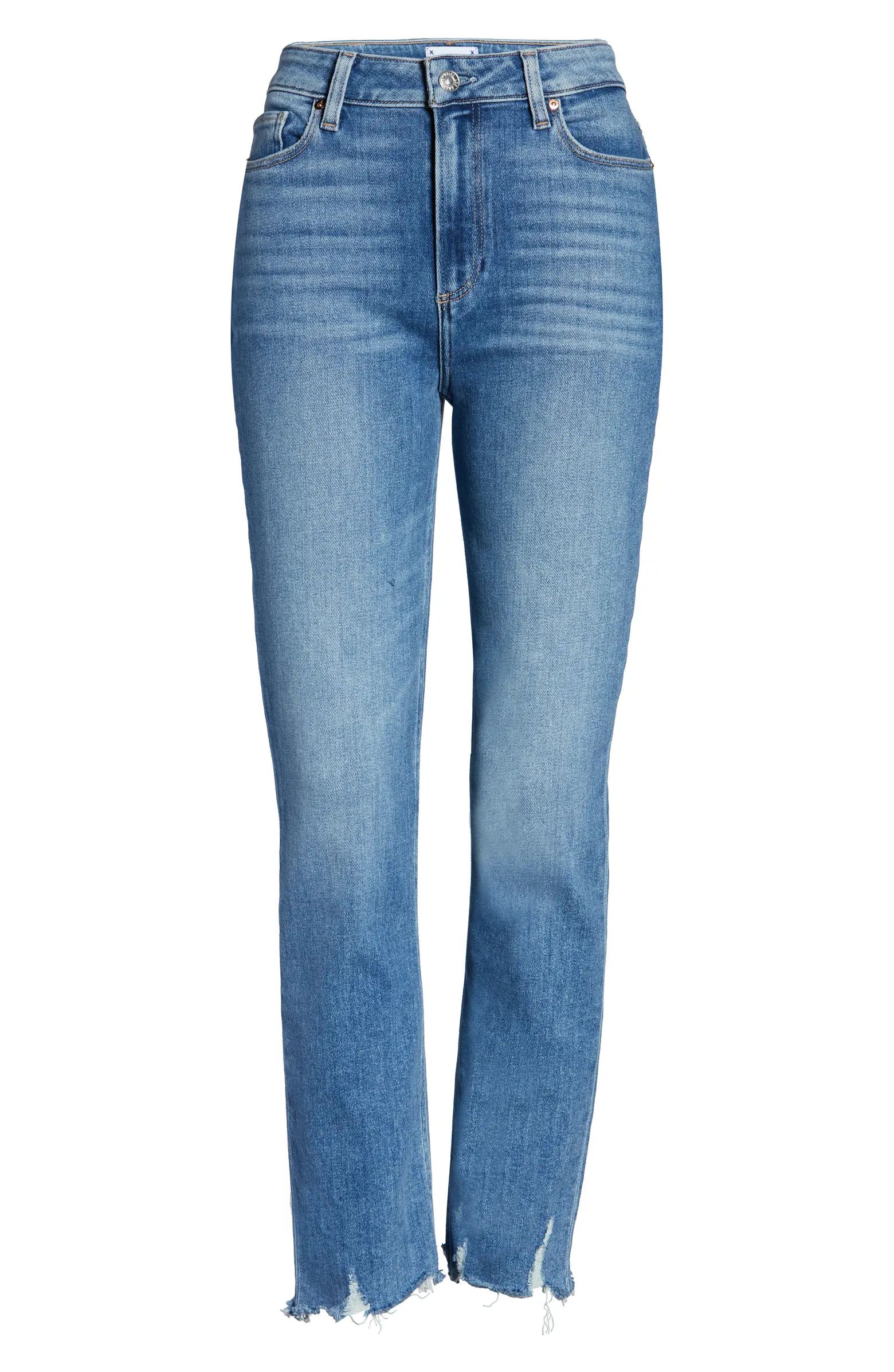 Cindy High Waist Destroyed Hem Straight Leg Jeans | Nordstrom