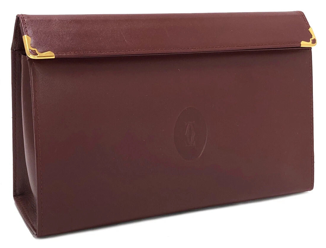 Authentic Cartier mast line pouch makeup bag glove Bordeaux leather crutch | eBay US