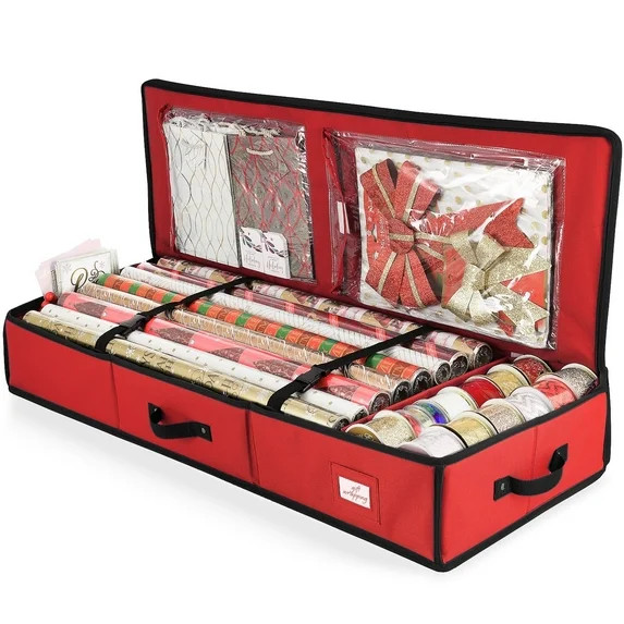 Hearth & Harbor Wrapping Paper Storage Container, Christmas Gift Wrap Storage Organizer with Inte... | Walmart (US)