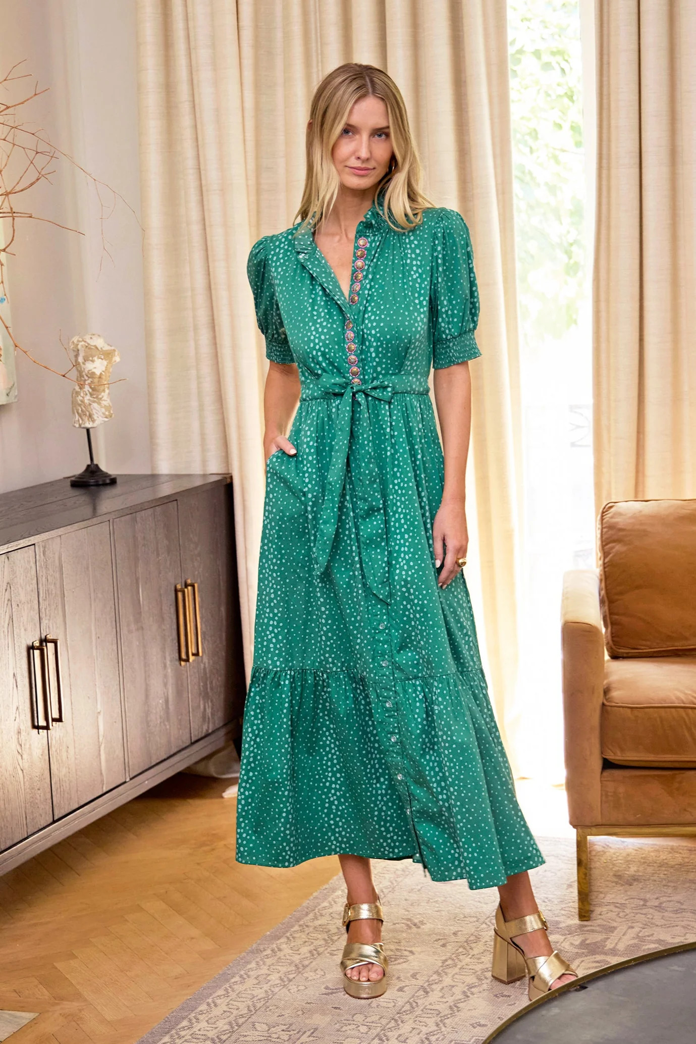 Sheridan French I Fall 2025 I Birdie Dress in Emerald Cheetah | Sheridan French