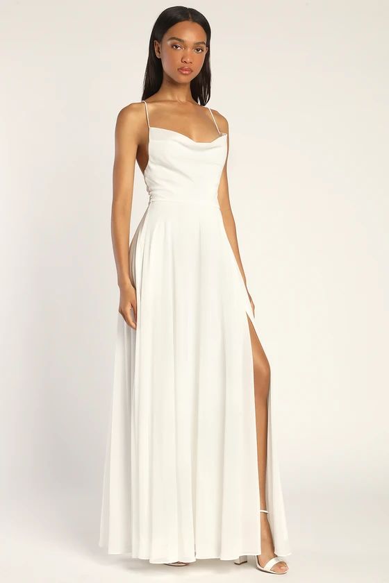 Romantically Speaking White Cowl Lace-Up Maxi Dress | Lulus (US)