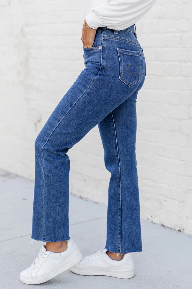 Denae Medium Wash High Waist Button Fly Straight Leg Jeans | Pink Lily