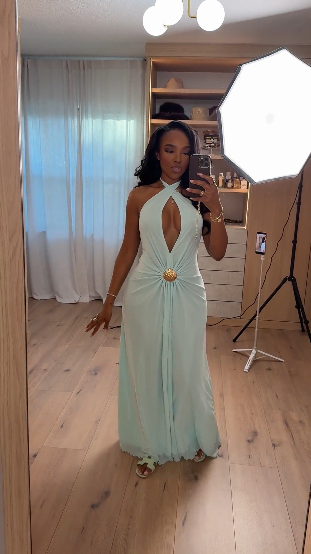 Scroll to shop this dreamy mint green gown that instantly feels elegant and elevated. The draped halter neckline and gold accent detail create a stunning silhouette that flows beautifully with every step.

Perfect for weddings, formal events, vacation dinners, gala nights, and special occasions.

#LTKootd #LTKWedding #LTKPetite