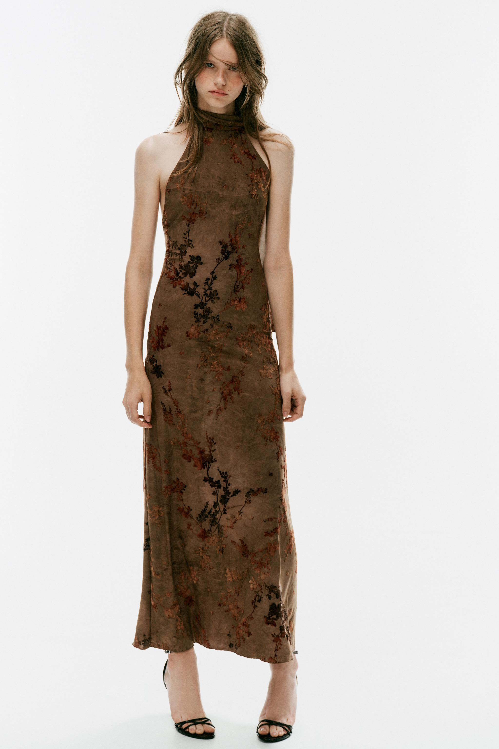 FLOCKED HALTER SCARF MAXI DRESS | Zara US