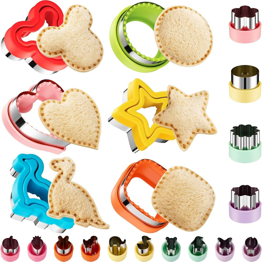 20Pcs Sandwich Cutter and Sealer Set for Kids, Decruster Maker Holiday Heart Cookie Cutters Fruit... | Amazon (US)