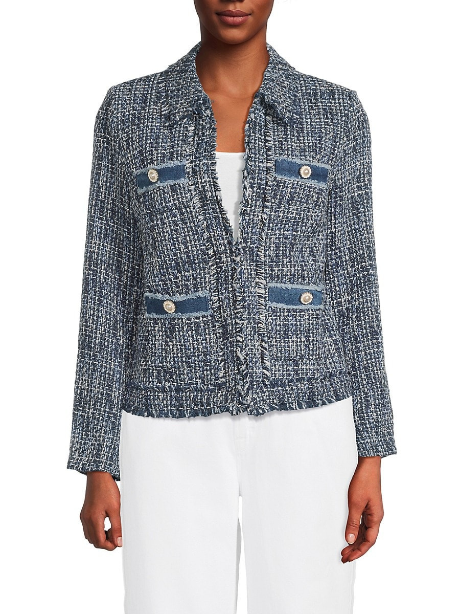 Nanette Nanette Lepore Women's Metallic Tweed Frayed Trim Cropped Jacket - Navy Silver - Size XL | Saks Fifth Avenue OFF 5TH