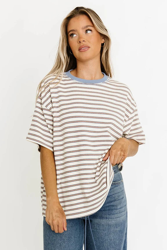Reagan Oversized Striped T-Shirt in Cream | Worth Collective