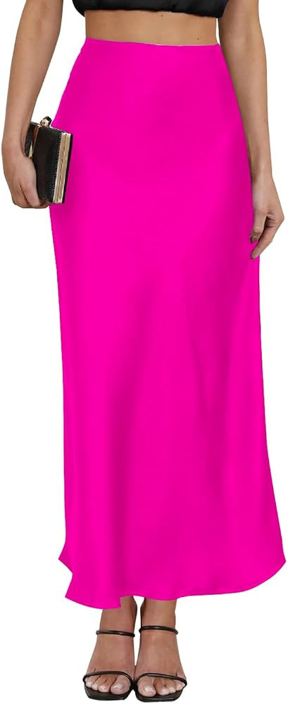 Women's Leopard Print Satin Maxi Skirt High Waisted Elastic Waistband Silk A-Line Casual Party 20... | Amazon (US)