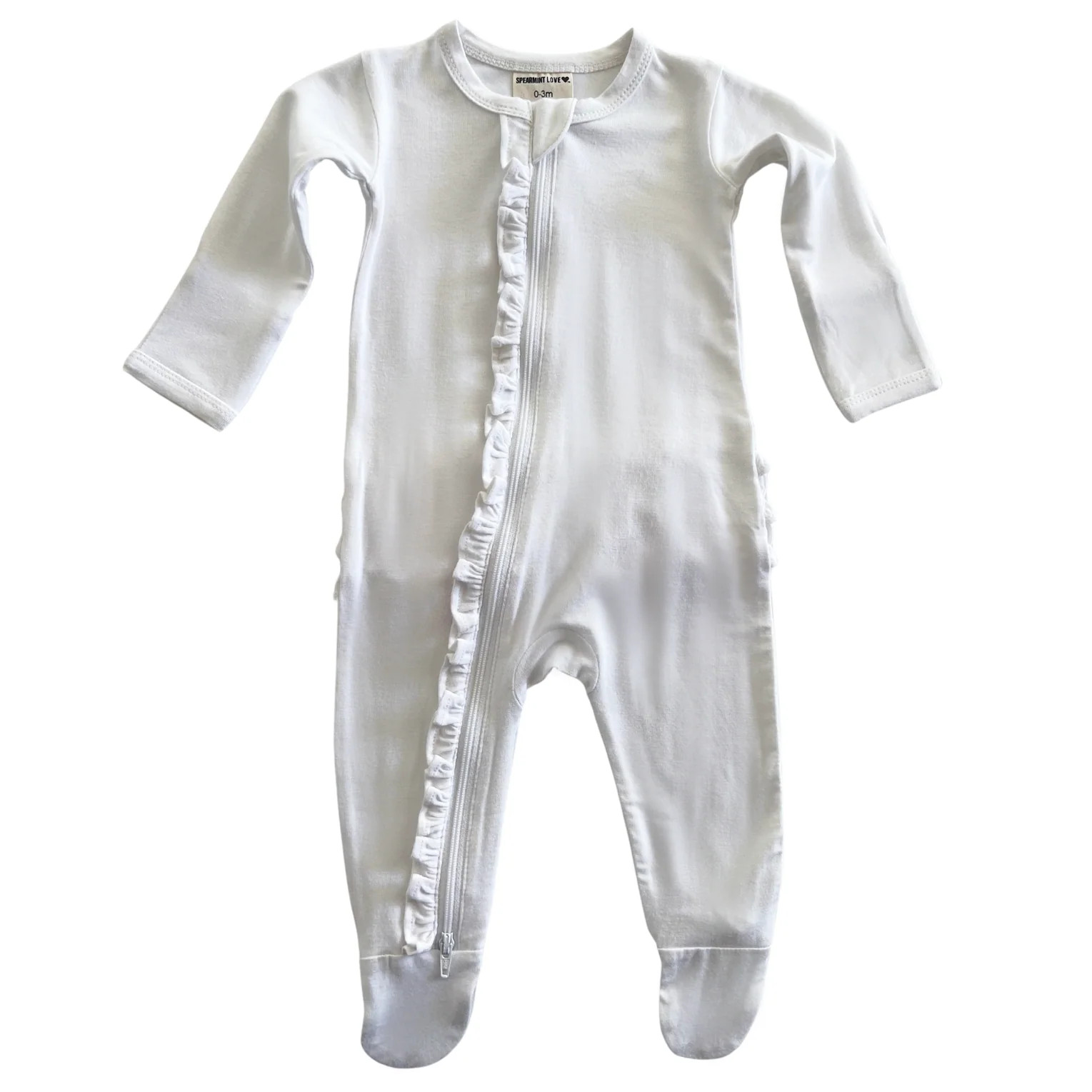 2-Way Ruffle Zip Footie, White | SpearmintLOVE