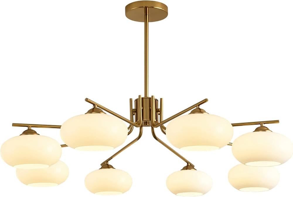 KCO Lighting 8-Lights White Glass Globe Sputnik Chandelier Mid Century Modern Gold Semi Flush Mou... | Amazon (US)