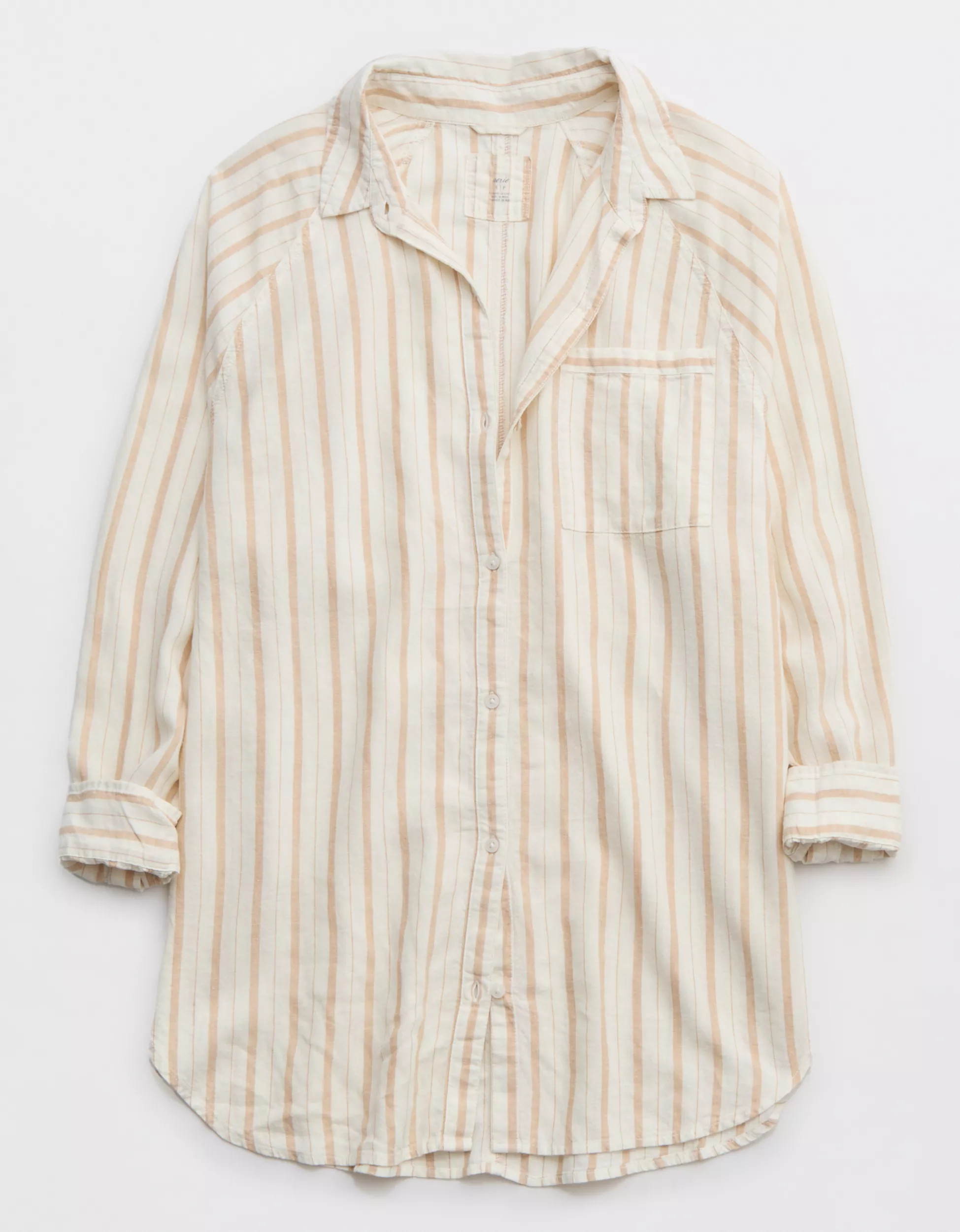 Aerie Pool-To-Party Linen Blend Cover Up Shirt | Aerie