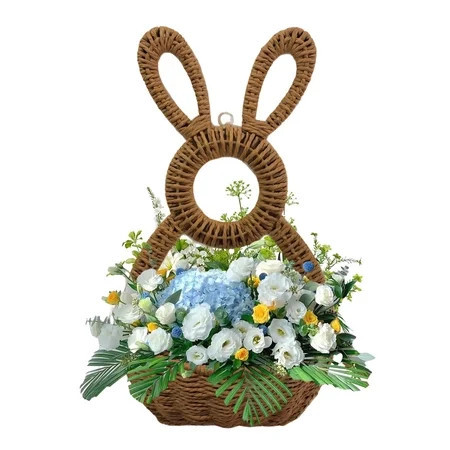 Basket Clearance! Easter Decorative Bunny Hanging Woven Basket, 15"x9" Open-Style Rattan Door Decor for Floral Bouquets, Holiday Treats Indoor Outdoor Spring Easter Decoration, Easter Gift for Family | Walmart (US)