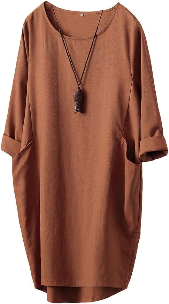 Minibee Women's Oversized Tunic Dress Long Sleeve Loose Baggy Tshirt Tops with Pockets | Amazon (US)