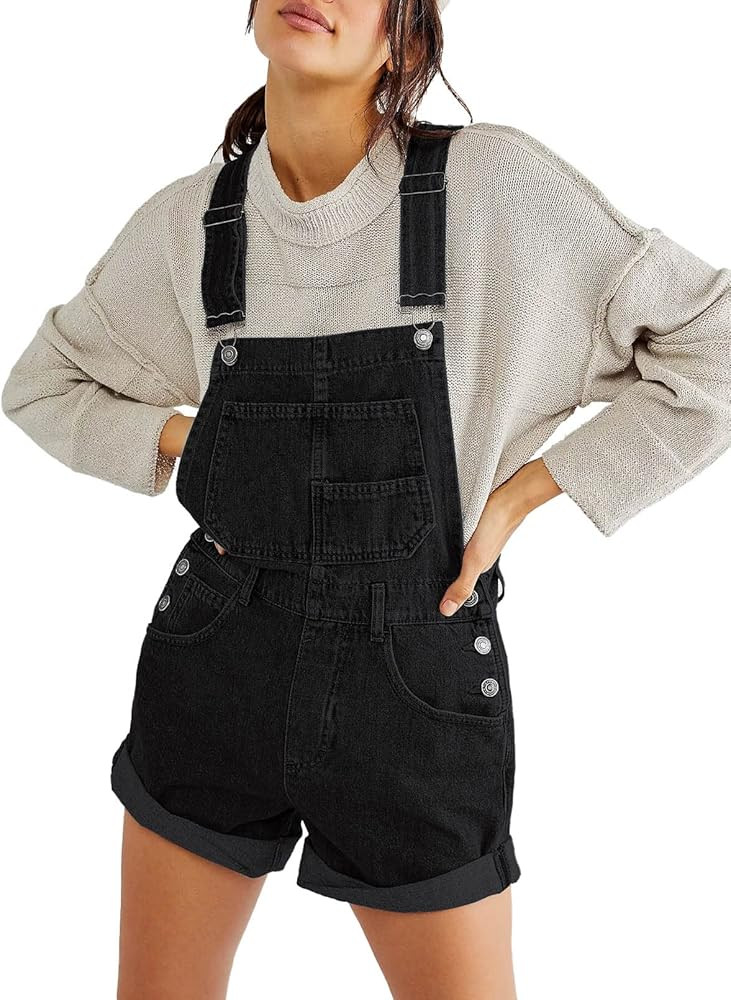 Sovoyontee Women's Shortalls Classic Adjustable Straps Denim Bib Jean Overalls Shorts Rompers Sum... | Amazon (US)