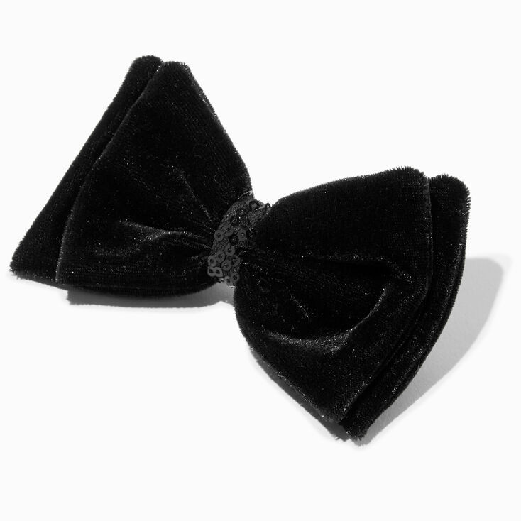 Black Velvet Sequin Bow Hair Clip | Claire's (US)