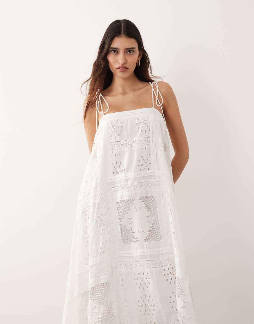 ARRANGE square cut embroidered midi dress in white | ASOS (Global)