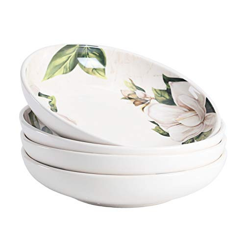Bico Magnolia Floral Pasta Bowls, 35oz Salad Bowl Set of 4, Large Ceramic Serving Dinner Bowls for Soup and Cereal, Microwave and Dishwasher Safe, Gift for Housewarming and Thanksgiving | Amazon (US)