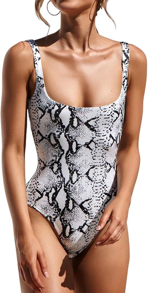 Honlyps Womens One Piece Swimsuits High Cut Bathing Suits Sexy Cheeky Bikinis Swimwear Print Mono... | Amazon (US)