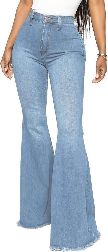 CutieLove Women's Ripped Jeans Bell Bottom Flare Jeans Mid Rise Destroyed Hem Denim Pants | Amazon (US)