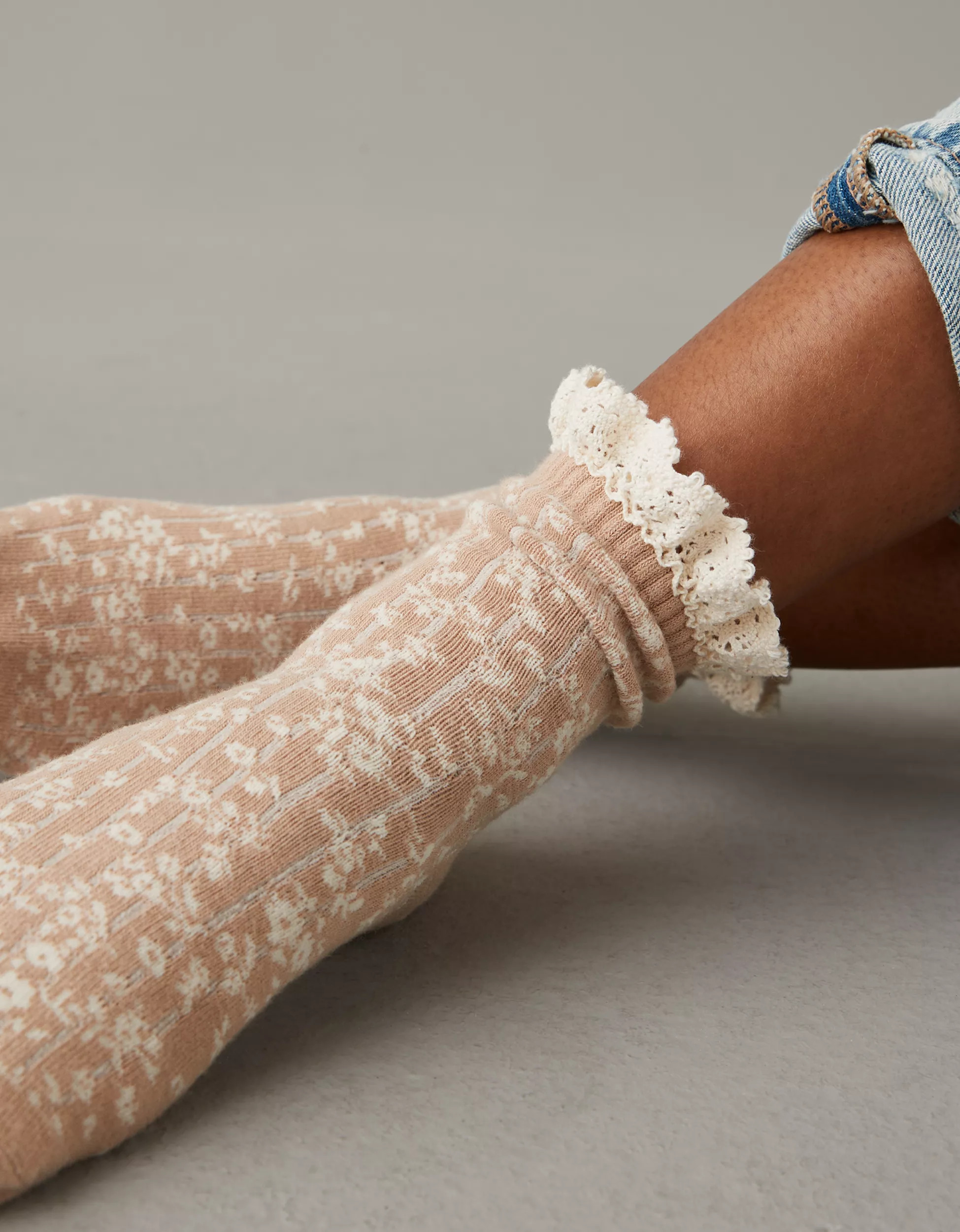 AE Floral Lace-Trim Boyfriend Sock 2-Pack | American Eagle Outfitters (US & CA)