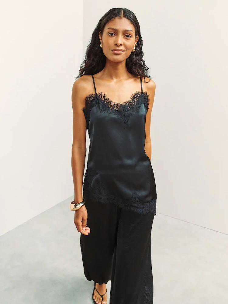 Black Asymmetric Hem Lace Cami Top | Next EU