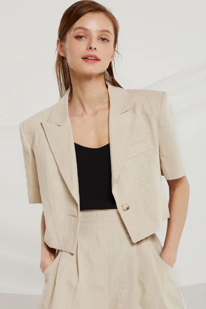 Jaelyn Cropped Linen Jacket | Storets (Global)