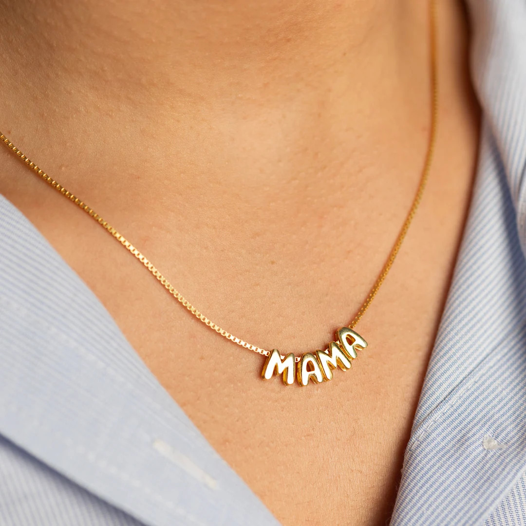 Mama Bubble Letter Necklace: Sterling Silver Mother's Jewelry, 60th birthday gifts for women | Etsy (US)