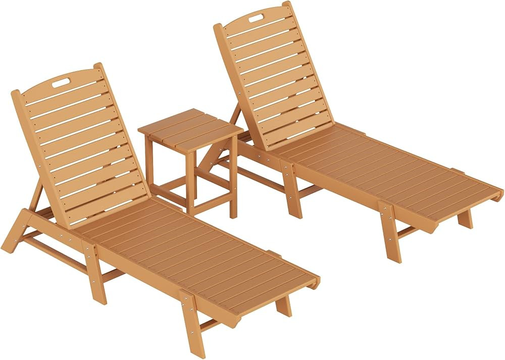 WO Outdoor Reclining Slatted Patio Chaise Lounger 3 PCS Set HDPE Home Furniture Garden Balcony Po... | Amazon (US)