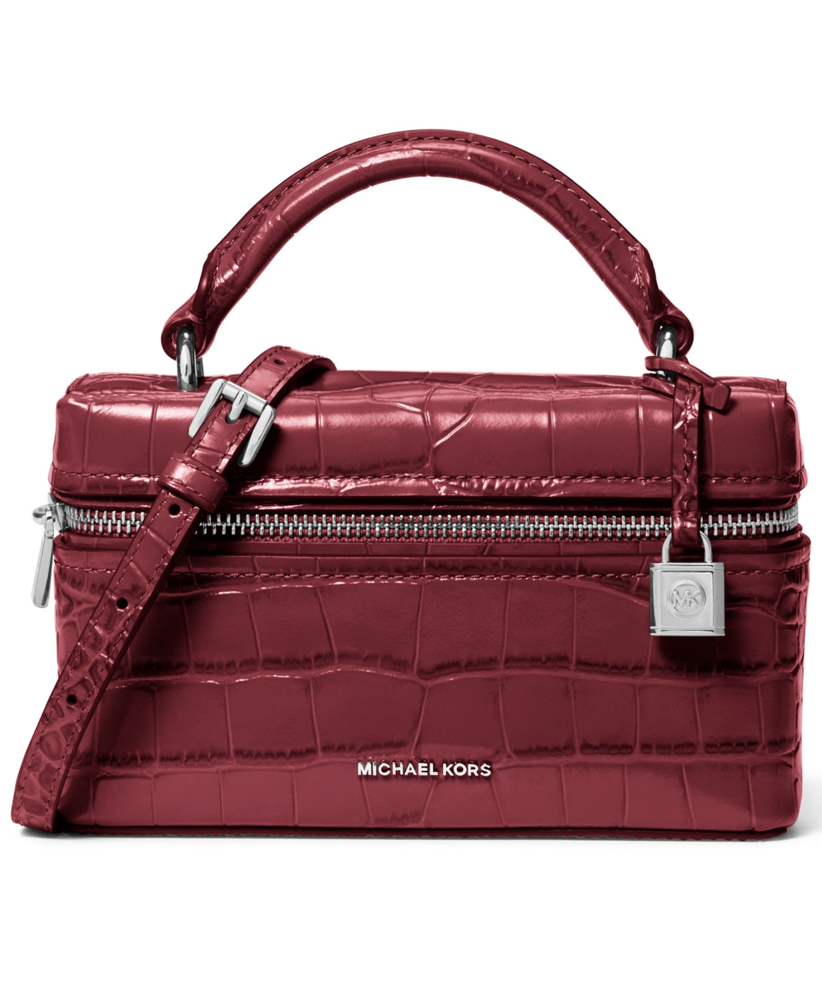 Michael Kors Jana Extra-Small Crocodile Embossed Leather Convertible Crossbody Bag - Oxblood | Macy's