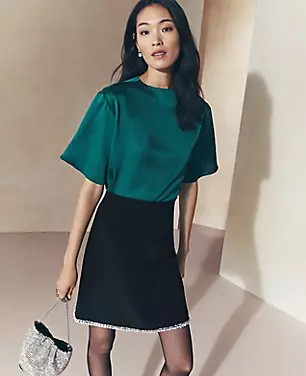 Crystal-Embellished Hem A-Line Skirt | Ann Taylor (US)