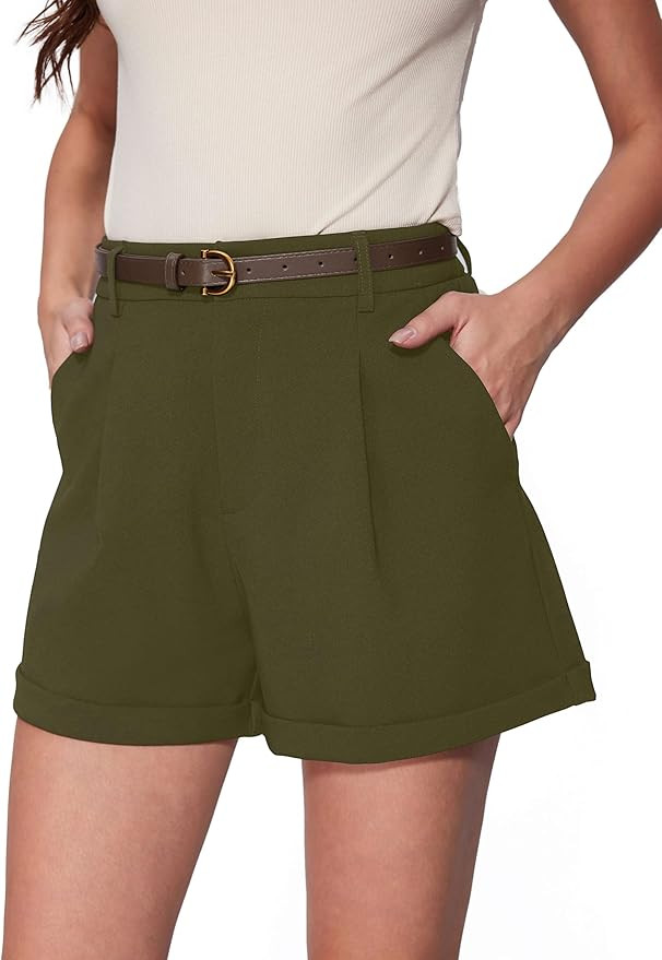 Vinova Womens Shorts Dressy Casual Pleated Elastic High Waisted Trouser Wide Leg Work Trouser Sho... | Amazon (US)