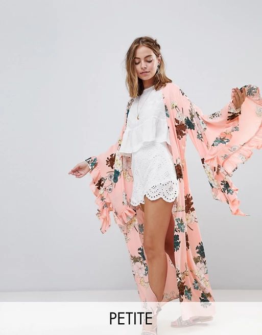 Sisters Of The Tribe Petite Kimono With Frill Sleeve In Floral Print Co-Ord | ASOS US