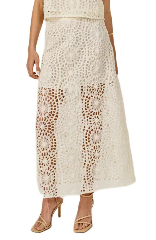 Endless Rose Textured Open Stitch Midi Skirt in Cream at Nordstrom, Size Large | Nordstrom