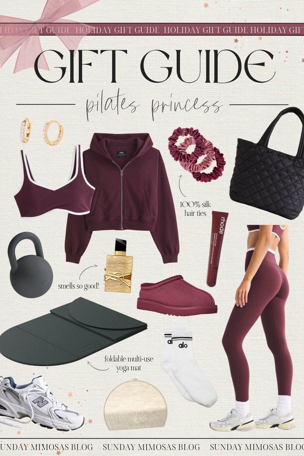Christmas Gift Ideas for Her: Pilates Princess edition 🎁✨ These Christmas gifts are perfect for the fitness lover!

Gifts from the best workout tote bag, burgundy Ugg slippers, a foldable yoga mat, new balance sneakers, the Hatch alarm clock, alo socks, Abercrombie leggings, full zip jackets, teleties scrunchies, Rhode lip gloss and more!

Linking more Christmas gift ideas for women and gifts for her below! 

All of our 2025 Christmas Gift Guides (with more details on the products) are on sundaymimosasblog.com 🎁

Fitness gifts, self care gifts, Abercrombie YPB, Abercrombie sports bra, workout essentials, home gym equipment, Pilates outfit, Christmas gifts fitness

#LTKActive #LTKSeasonal #LTKGiftGuide