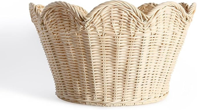 Handwoven Natural Rattan Storage Basket, Round Sturdy Design Wicker Baskets with Handles, Multipu... | Amazon (US)