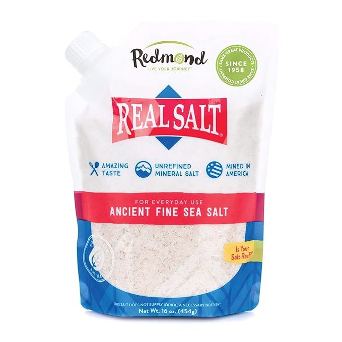 Redmond Real Salt - Ancient Fine Sea Salt, Unrefined Mineral Salt, 16 Ounce Pouch (1 Pack) | Amazon (US)